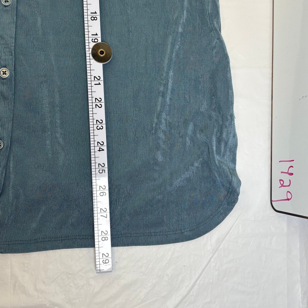 Nina Leonard Womens XL Dusty Blue Slinky Knit Button Down Shirt Long Sleeve - Picture 8 of 9